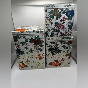 Vintage Daher England Floral Hinged Graduated Tea Tin Set Of Three